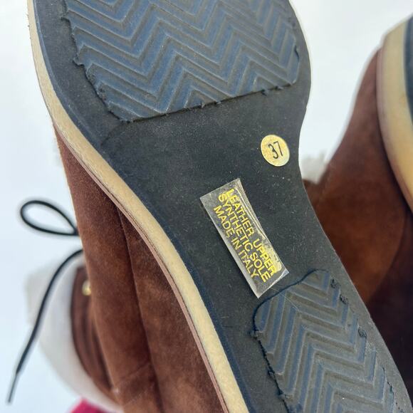 Napoleoni Perisa Suede Wedge Heeled Boots Shearling Camel 37 Lace Up Tan 7 - Picture 9 of 9